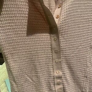 Free People Waffle Knit Button-Down Shirt in Beige